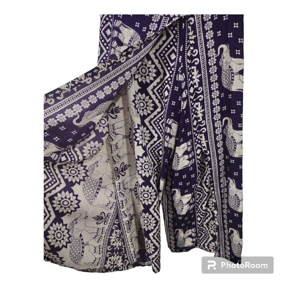 Purple Elephant Wrap Around cropped pant Size Medium Bohemian - Picture 2 of 8